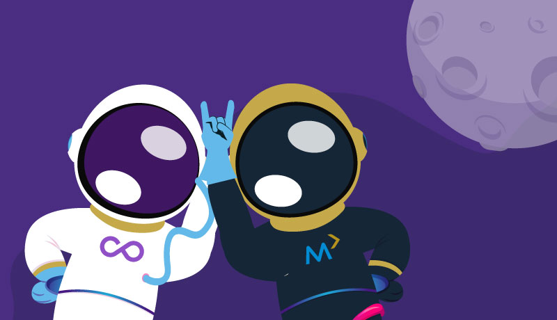 Kubernetes_kuesst_pimcore Illustration mit Pimcore- und Metaways-Astronauten